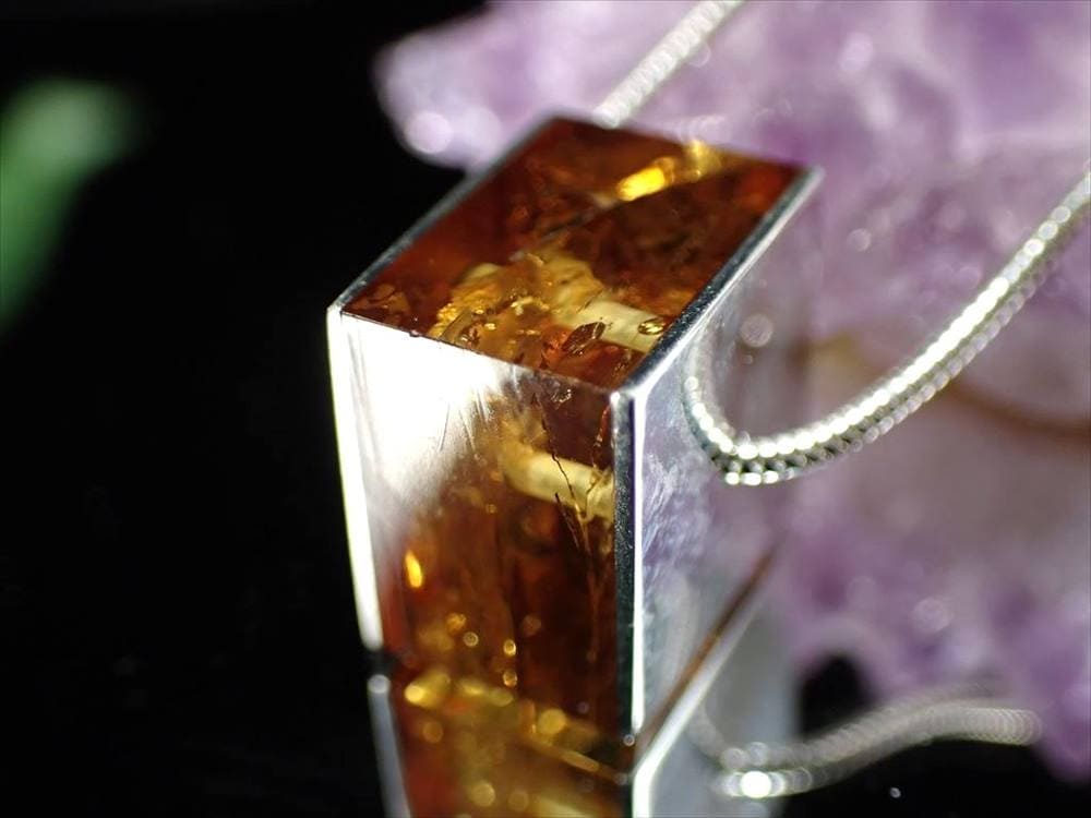 アンバー 琥珀 ペンダント ネックレス Silver925