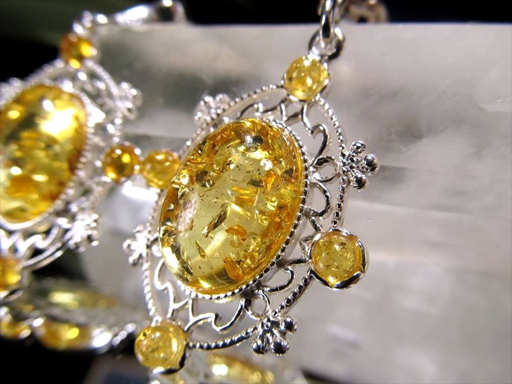 アンバー 琥珀 ペンダント ネックレス Silver925