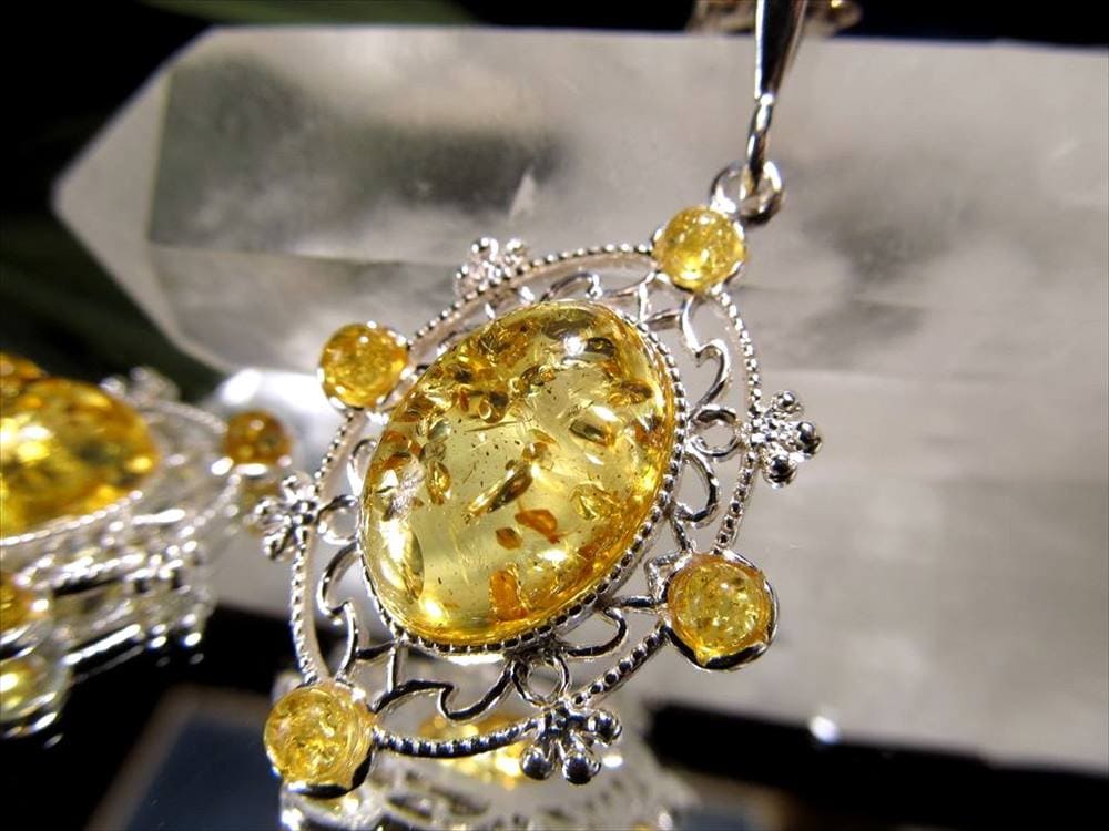 アンバー 琥珀 ペンダント ネックレス Silver925