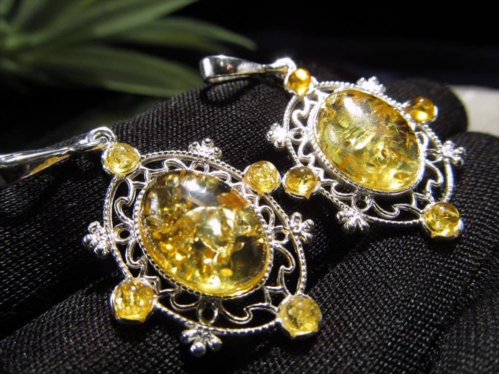 アンバー 琥珀 ペンダント ネックレス Silver925