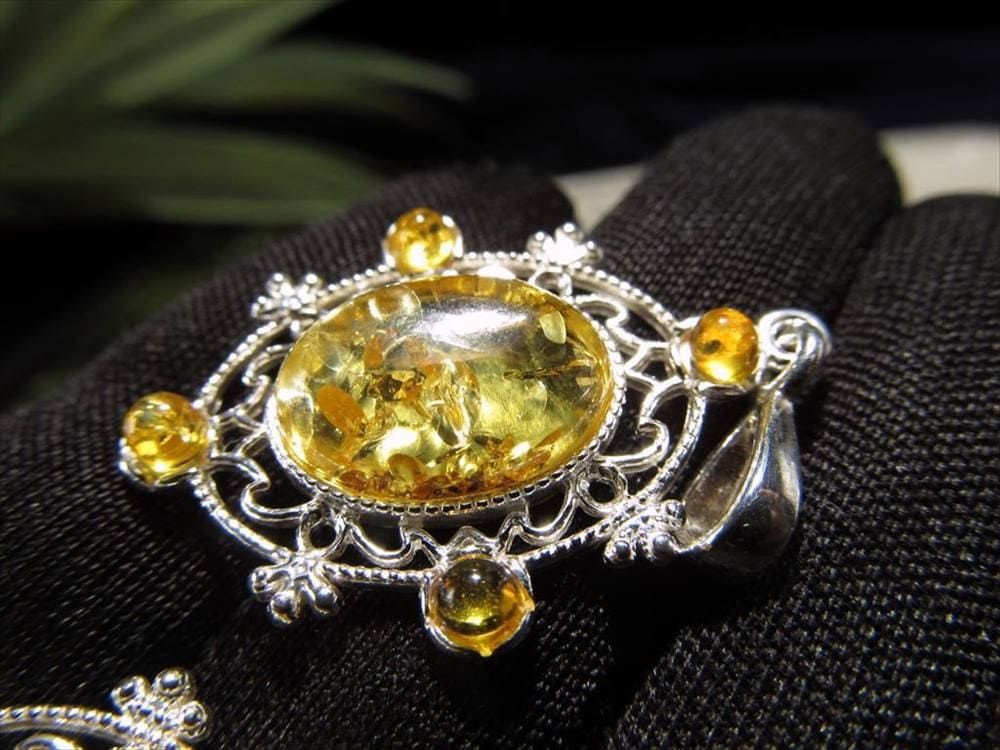 アンバー 琥珀 ペンダント ネックレス Silver925