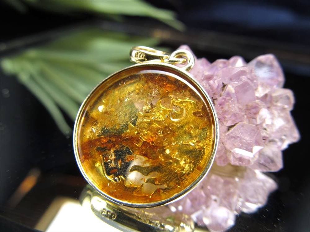 アンバー 琥珀 ペンダント ネックレス Silver925