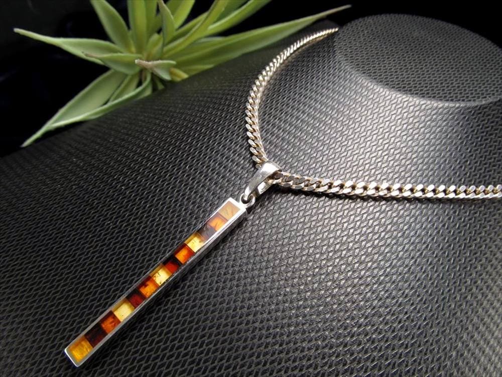 アンバー 琥珀 ペンダント ネックレス Silver925