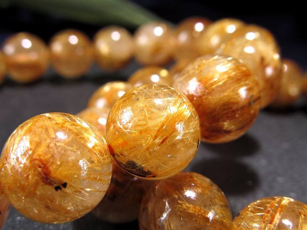 ゴールドタイチンルチルクォーツ ブレスレット 金針水晶 ヘマタイト 