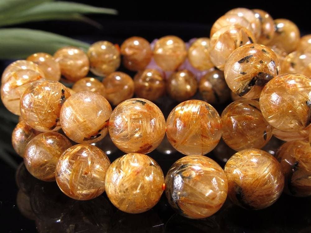 ゴールドタイチンルチルクォーツ ブレスレット 金針水晶 ヘマタイト 