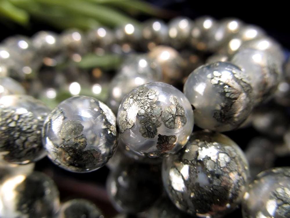 パイライトインカルセドニー 黄鉄鉱入り玉髄、ブレスレット カルセドニー パイライト