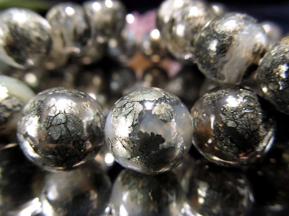 パイライトインカルセドニー 黄鉄鉱入り玉髄、ブレスレット カルセドニー パイライト