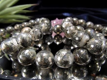 パイライトインカルセドニー 黄鉄鉱入り玉髄、ブレスレット カルセドニー パイライト