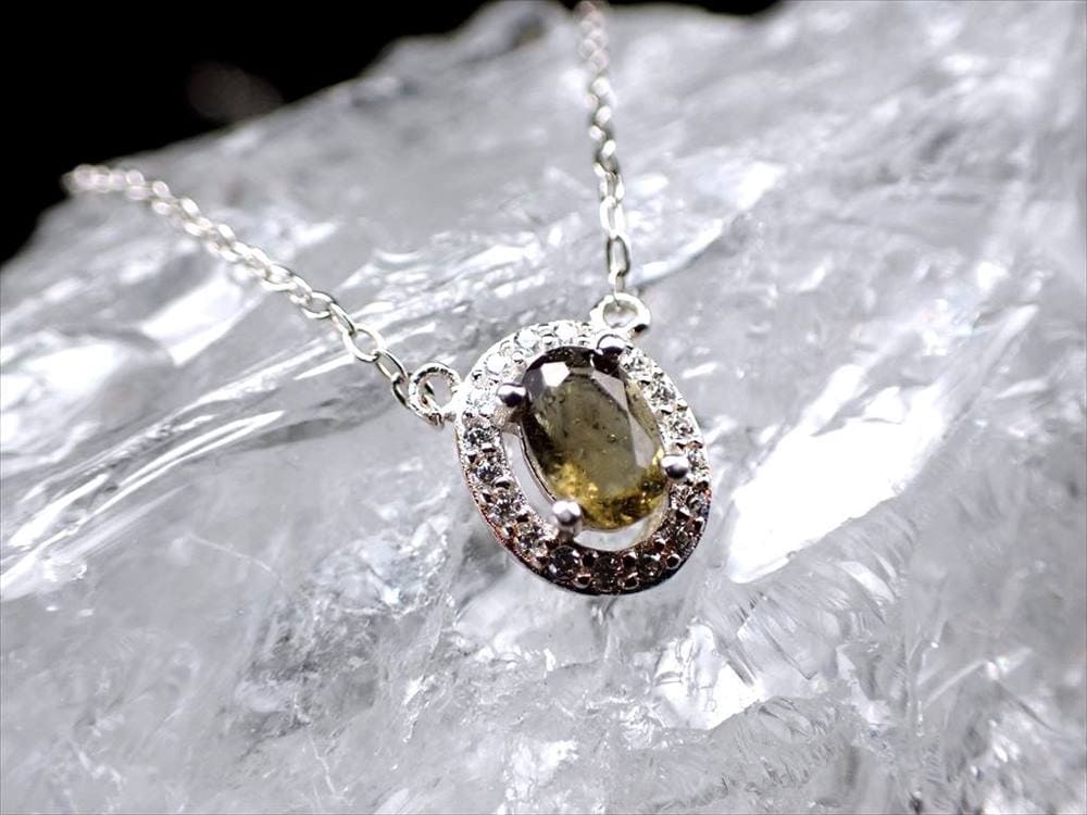 モルダバイト ネックレス ジルコニア Silver925 カット